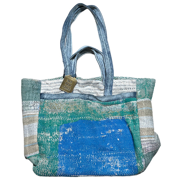 NEW FREE PEOPLE WE THE FREE BLUE GREEN SASHIKO TOTE BAG - Picture 5 of 13